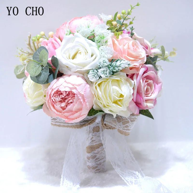 Yo Cho Rose di Seta Peonia Bouquet da Sposa Fiore Artificiale Fiore di Nozze Bouquet per Le Damigelle D'onore a Mano Flore Accessori Matrimonio