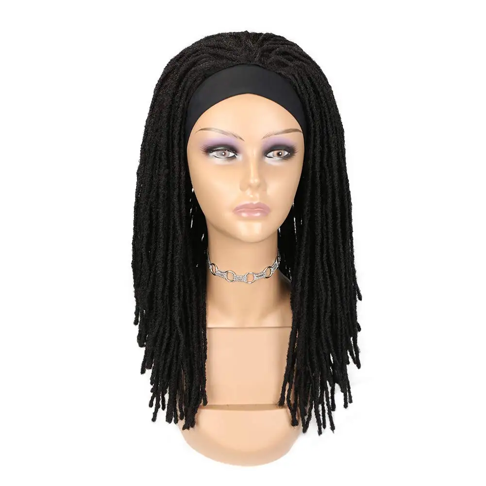 Synthetic Dreadlock Wig Braided Twist Headband Wigs  for Women Black Short Straight Heat Resistant Fiber Daily Use Replacement