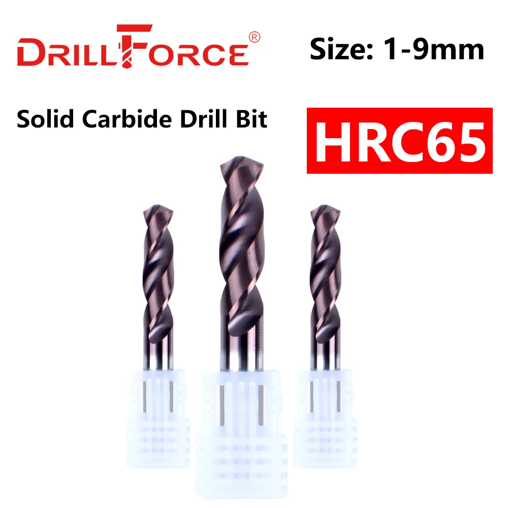 Drillforce 1PC Dia. 1.0-9.0mm HRC65 Solid Carbide Drill Bits Twist Drill Bit For Hardened Alloy Tool Stainless Steel