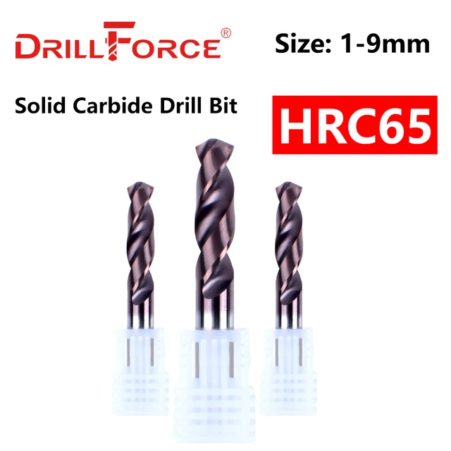 Drillforce 1PC Dia. 1.0-9.0mm HRC65 wiertło z pełnego węglika spiekanego wiertło spiralne do hartowanego narzędzie ze stopu ze stali nierdzewnej