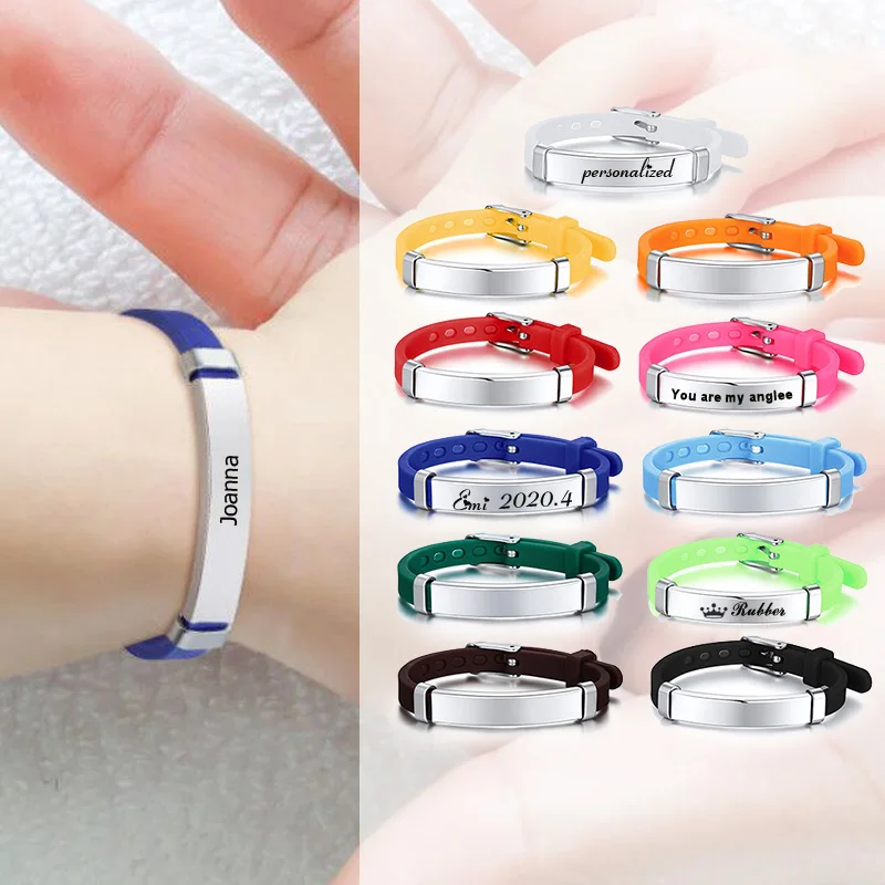 Safty Silicone ID Bracelet for Little Girls Boys, Custom Name Rubber Brand Personalized Wristband