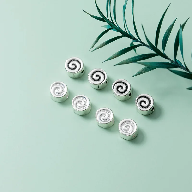1pc 925 Sterling Silver Vortex Pattern Round Space Beads 6mm Fashion Handmade Bracelets Loose Silver Beads DIY Jewelry Findings