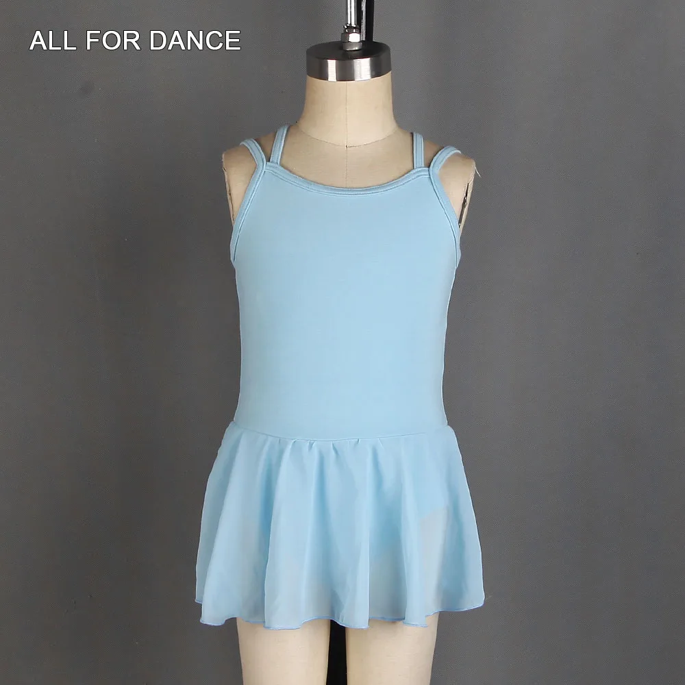 03D0008 Top Quality Children's Double Straps Skirted Leotard Cotton Lycra and Chiffon Ballet Dance Wear Practing Leotards