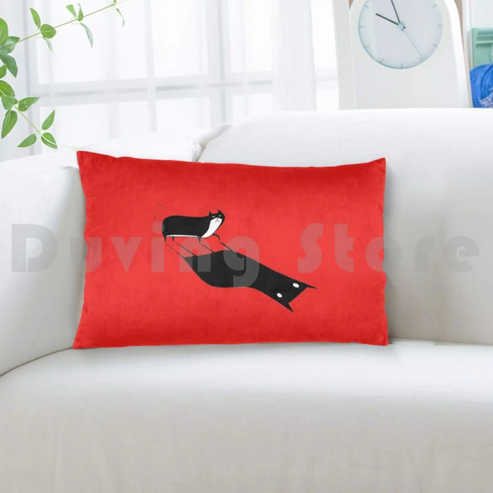 Shadow Pillow Case Printed 50x75 Cat Feline Pet Black And White Cat Tuxedo Shadow Eye Light And Dark Dark view 4