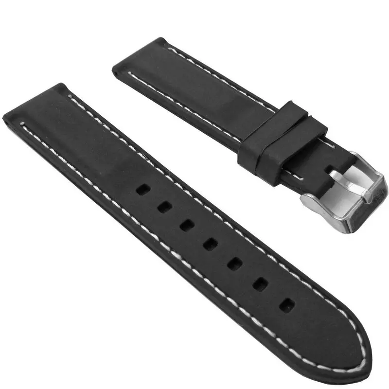 20mm 22mm Stitched Silicone Rubber Watch Band White Contrast Stitching Soft Strap for SEIKO CITIZEN Sports Diver Bracelet