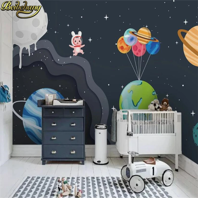 Papier Peint Fusée Spatiale Personnalisé pour Chambre d'Enfant, Garçon, Peintures Murales de Dessin Animé, Papier Peint 3D pour Salon, Autocollants