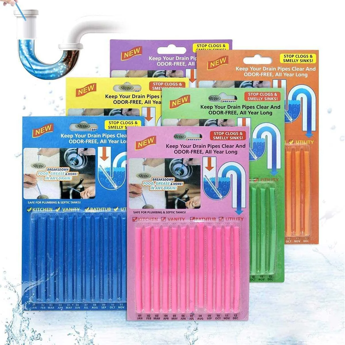 72pcs Sewer Cleaning Drain Cleaner Sticks Pipes Unblocker Deodorizer Odor Remover Rod for Toilet Kitchen Decontamination