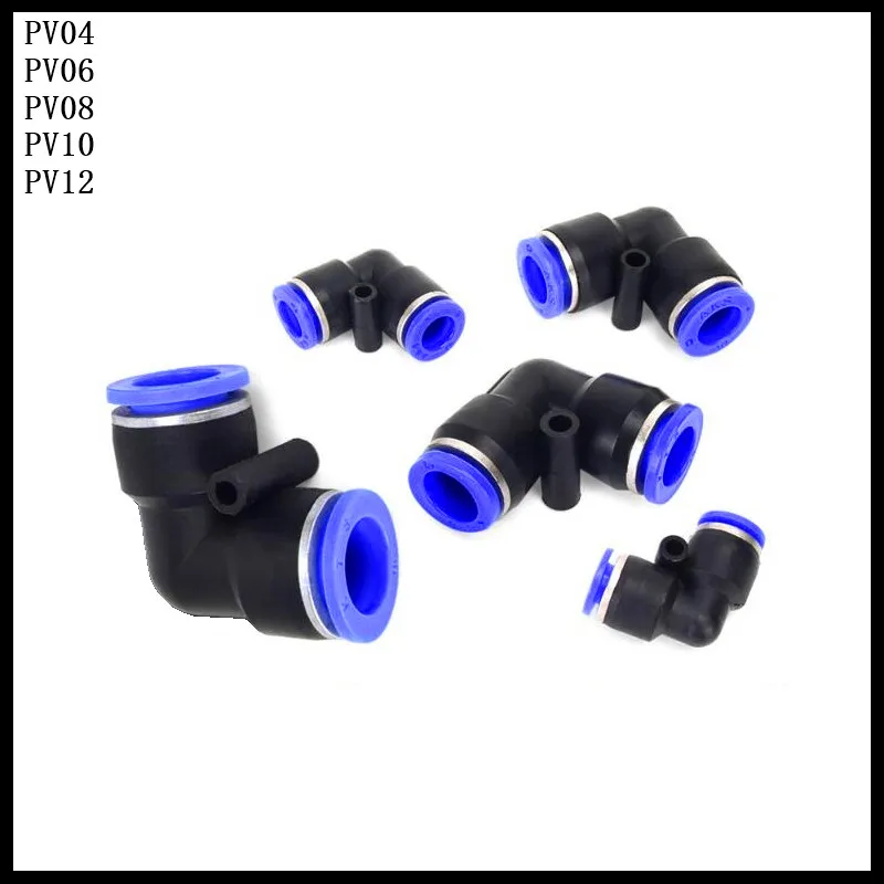 4-15pcs/Lot PV4/PV6/PV8/PV10/PV12 L Shaped Pneumatic Fitting 4 to 12mm OD Hose Tube Push In Air Gas Fittings Quick Coupling