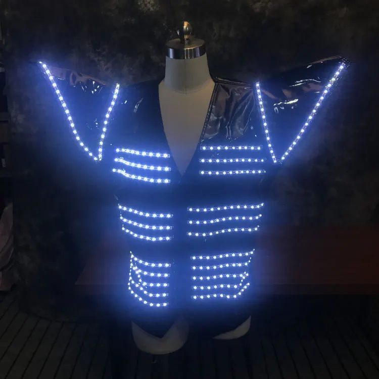 Bar light space clothes LED vest summer men's stage dance wear performance clothing nightclub KTV singer DJ robot costume