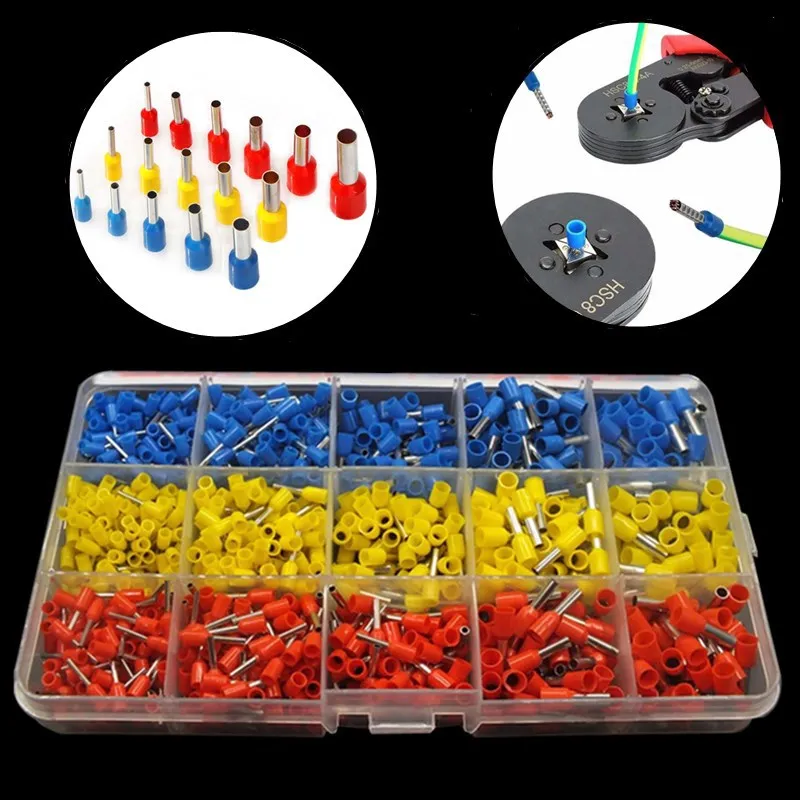 Insulated pin terminal 1020pcs red, blue and yellow tube type terminal block boxed terminal block combination