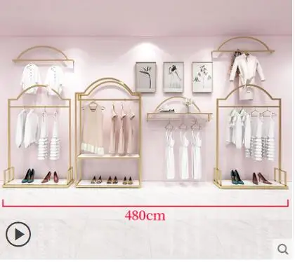 

Clothing store display rack gold floor type women's wear special clothes shelf wall display rack iron art hanger