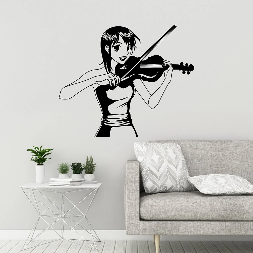 Vinyl Wall Decal Anime Manga Girl Violin Player Wall Sticker Music Musical Room Decor Stickers Removable Wall Decor Mural C432