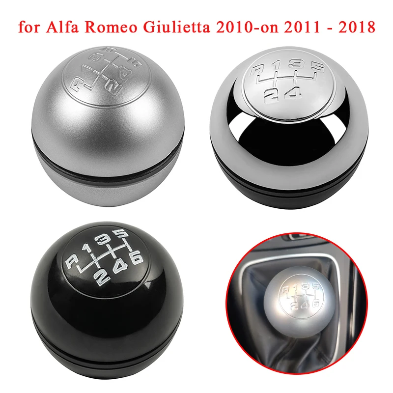 

5/6 Speed Car Manual Gear Shift Knob Chrome Matte Silver Black Lever Shifter Stick Hand Ball for Alfa Romeo Giulietta 2010-on