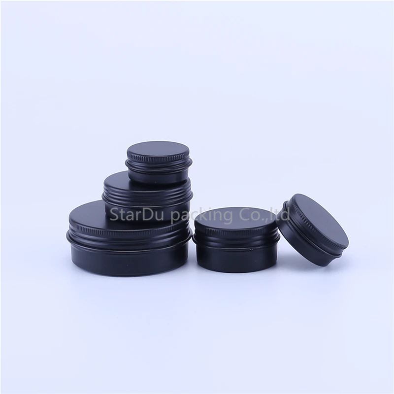 240pcs/lot 10g 20g 30g 50g 60g 80g 100g 150g Matte Black Aluminum Jar Empty Cosmetic Metal Aluminum Tin Containers