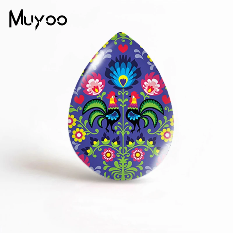 2020 New Traditional Floral Polish Fork Art Tear Drop Glass Cabochon Handmade Cabochons Jewelry DIY Accessories