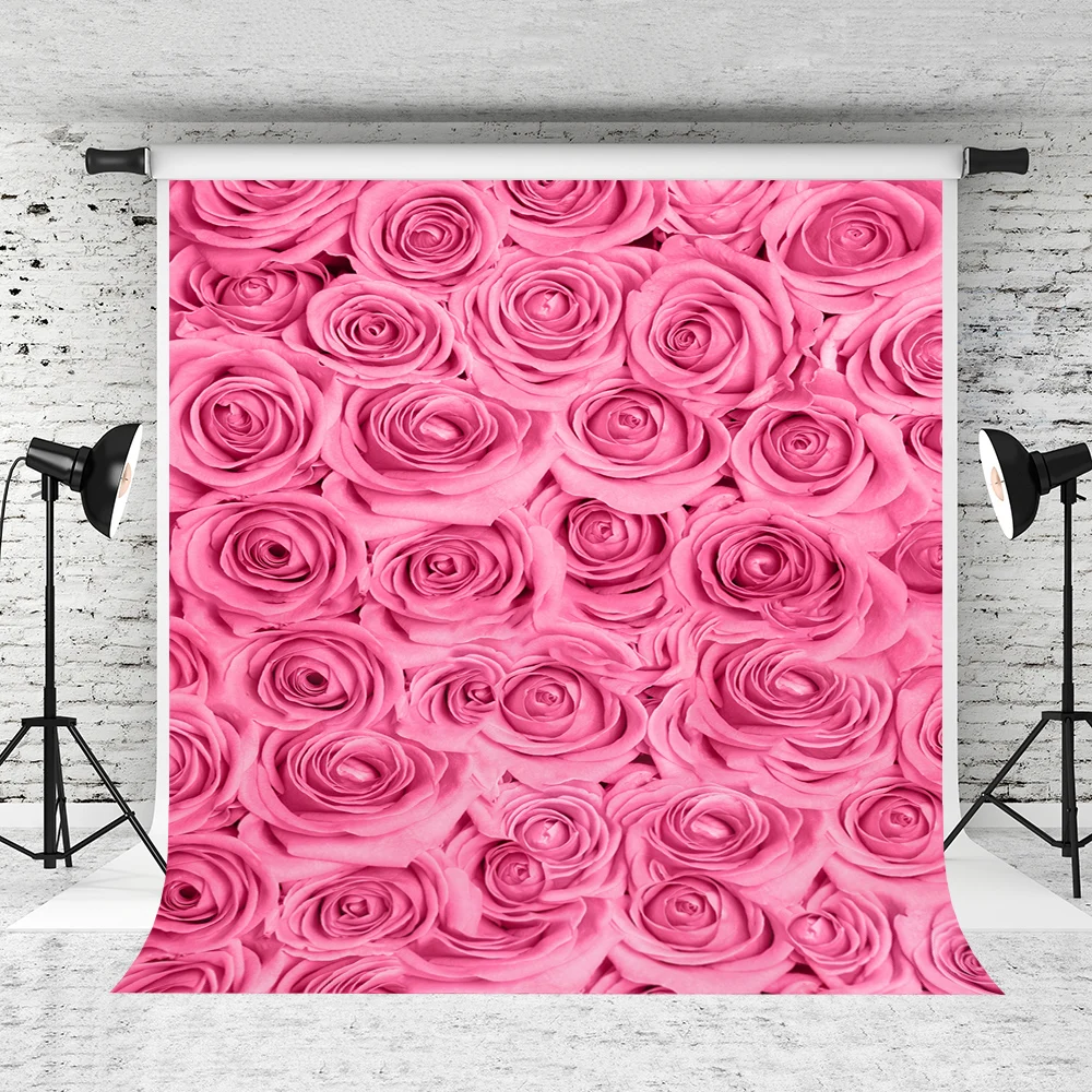 

VinylBDS 6.5x10ft Pink Rose Wedding Photo Studio Backdrop Retro Flowers For Newborn Child Photography Background