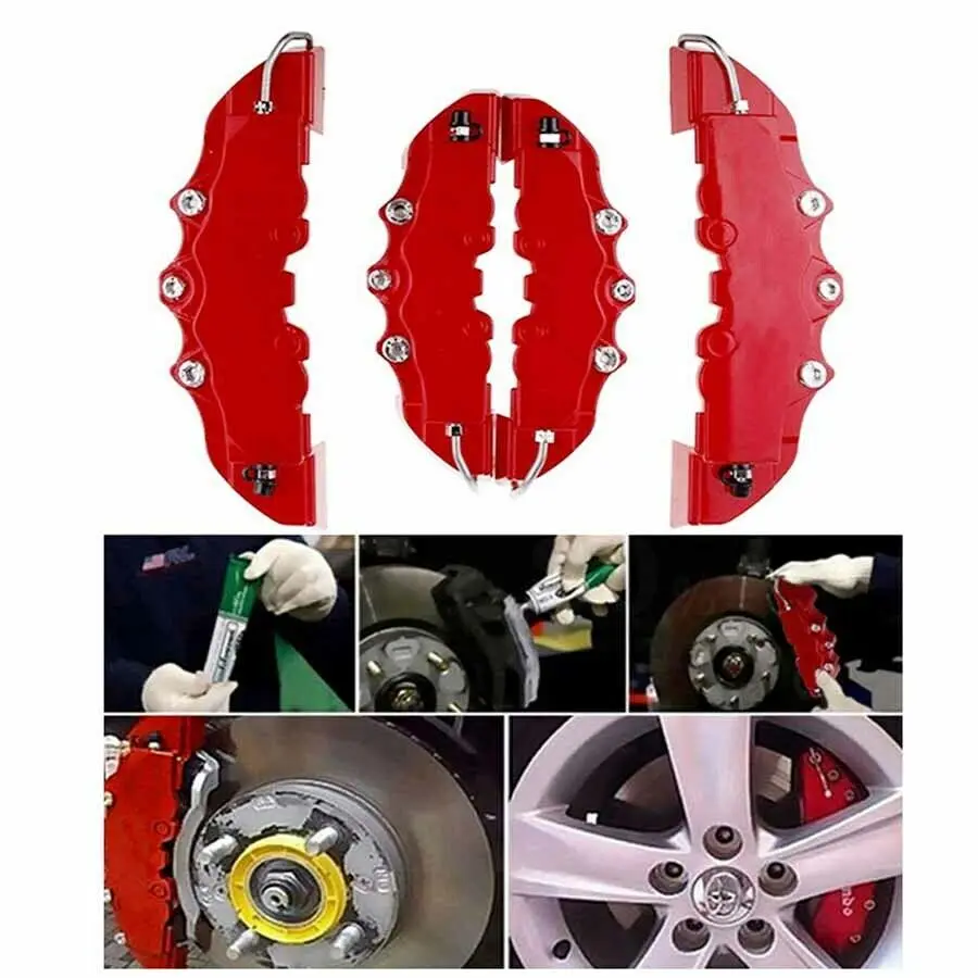 4PCS Universal 3D Car Disc Brake Caliper Cover Red Brake Cover Disc Red Front and Rear Accessories Kit Fit For 18-24 Inch