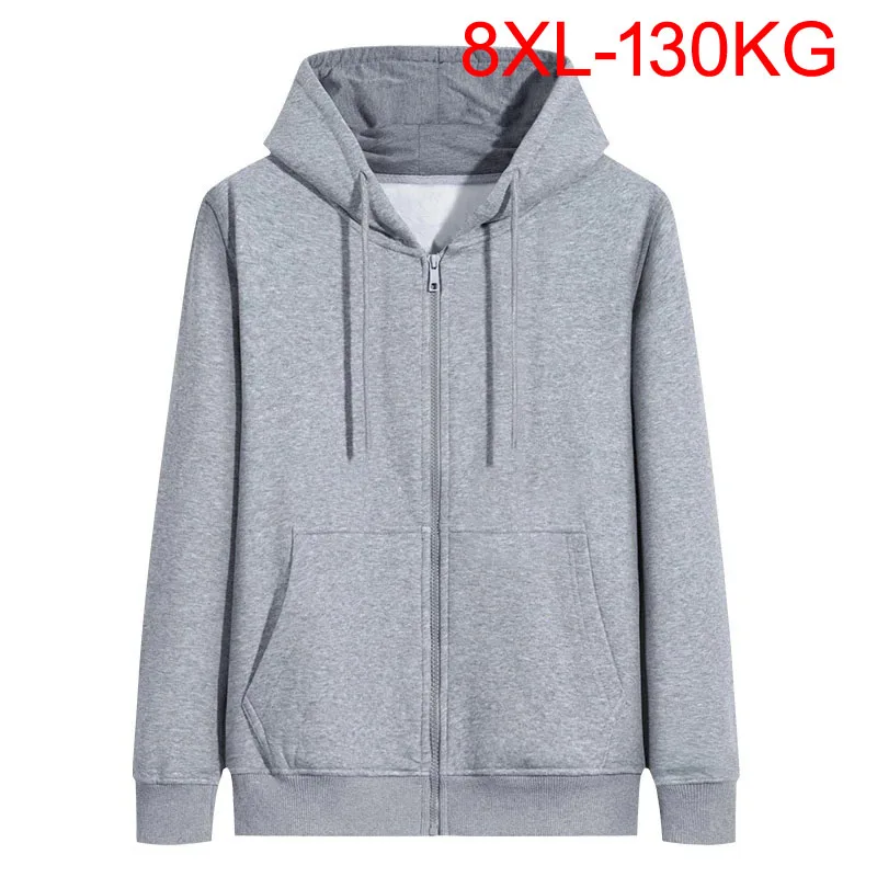 plus size autumn winter men fleece Hoodies Sweatshirts hooded zipper 5XL 7XL 8XL simple warm black 50 52 home sports Sweatshirts