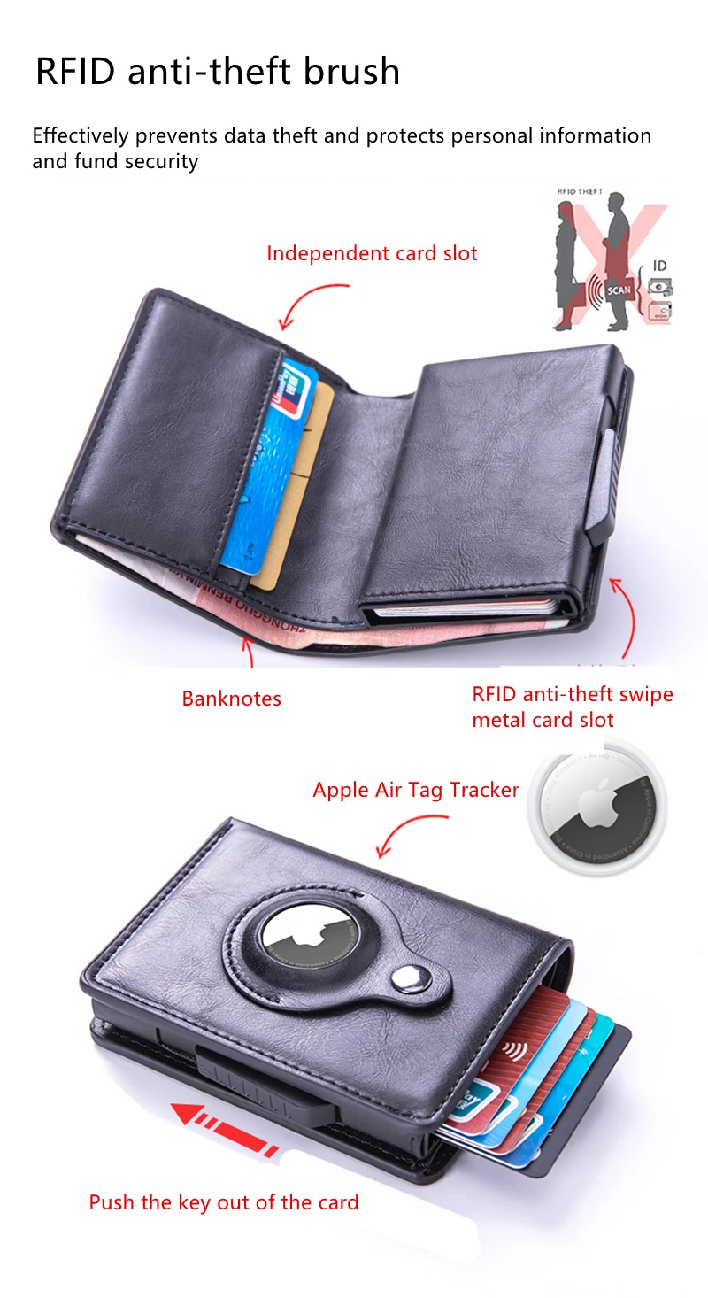 For Airtag Rfid Card Holder Small Men Wallet Money Bag Leather Women Wallets Purse Air Tags Bag For Apple AirTags Tracker Case