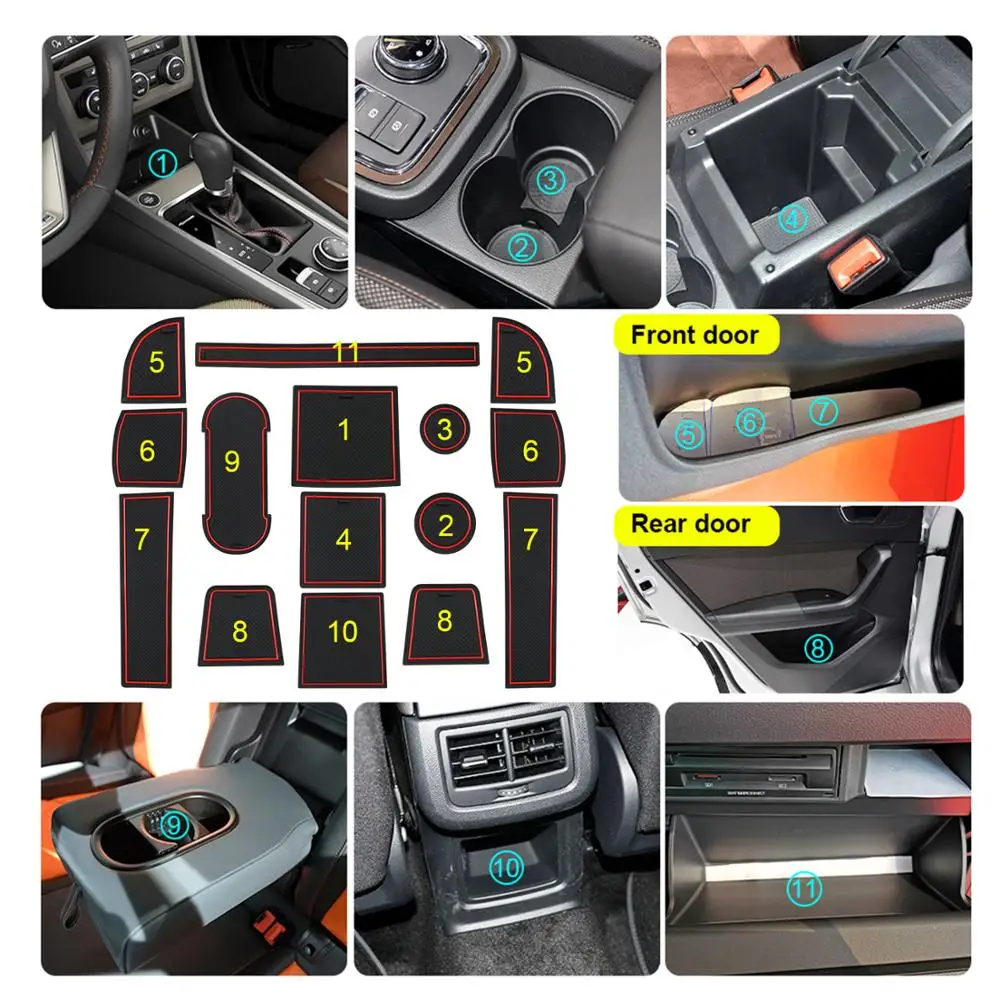 LFOTPP Car Door Groove Mat for Ateca SUV 2017 2018 2019 Anti-Slip Dust-Proof Door Gate Slot Pads Auto Interior Ateca Accessories