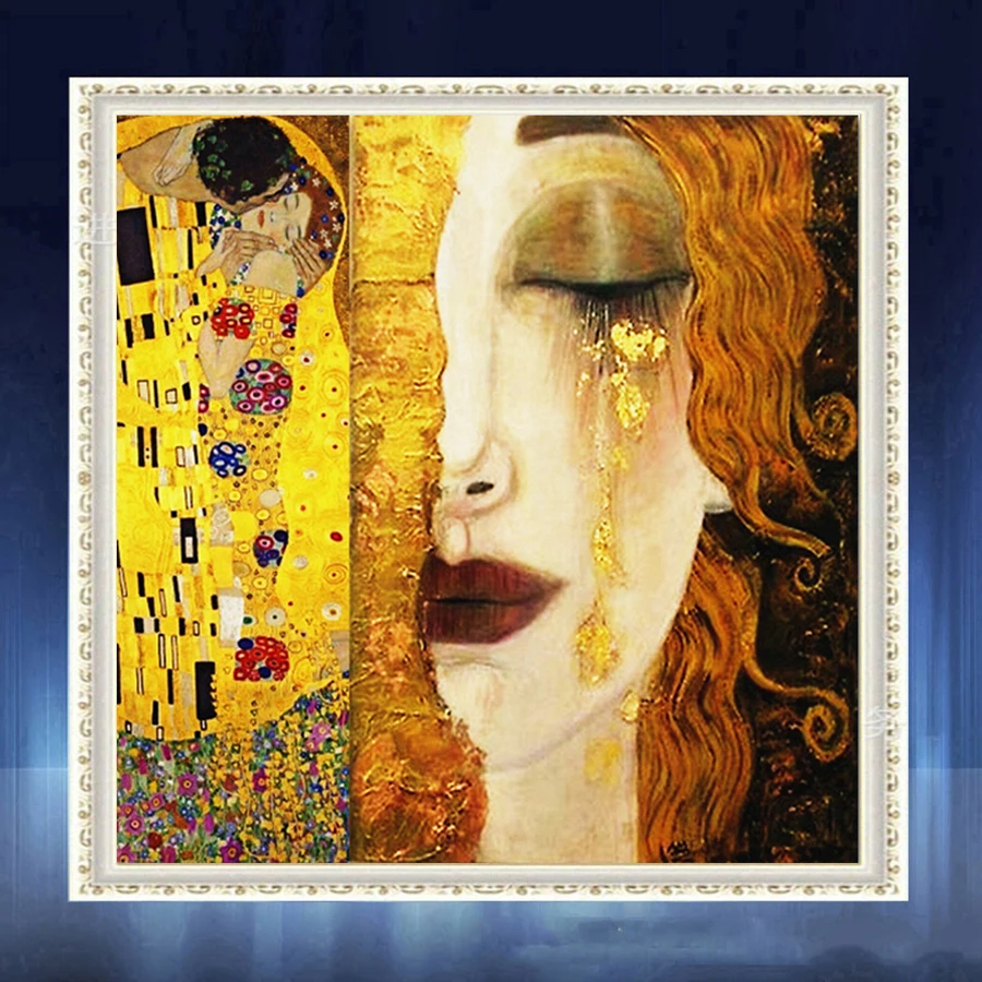 5D Diy Diamond Painting Golden Tears And Kiss Gustav Klimt Cross Stitch Mosaic Picture Diamond Embroidery Square/Round Diamonds