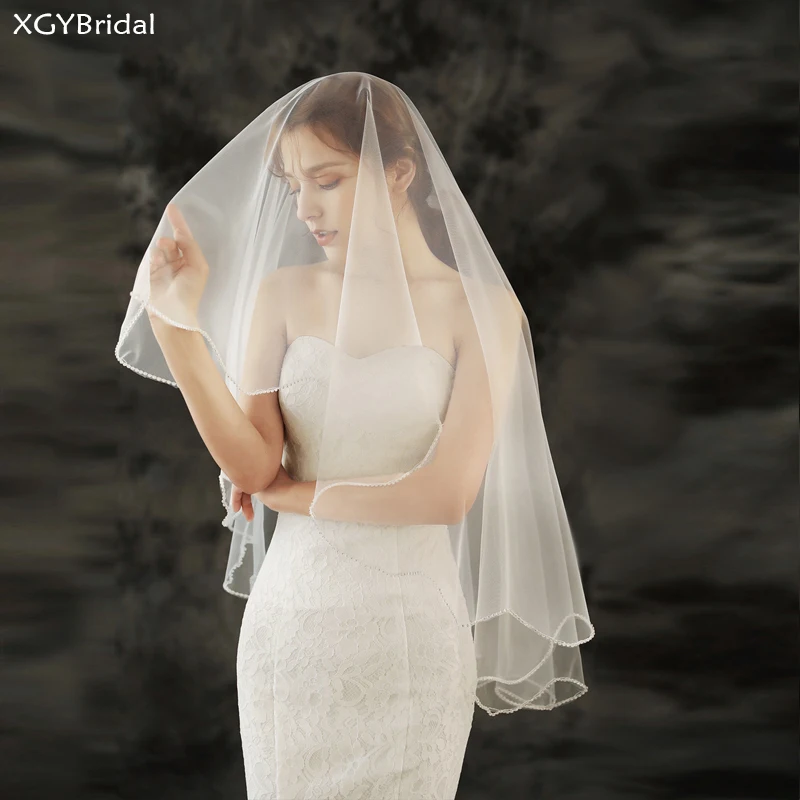 New Arrival Beaded Edge Wedding Veil One Layer White Ivory Voile 2023 Veil Wedding Accessories Vestido De Noiva