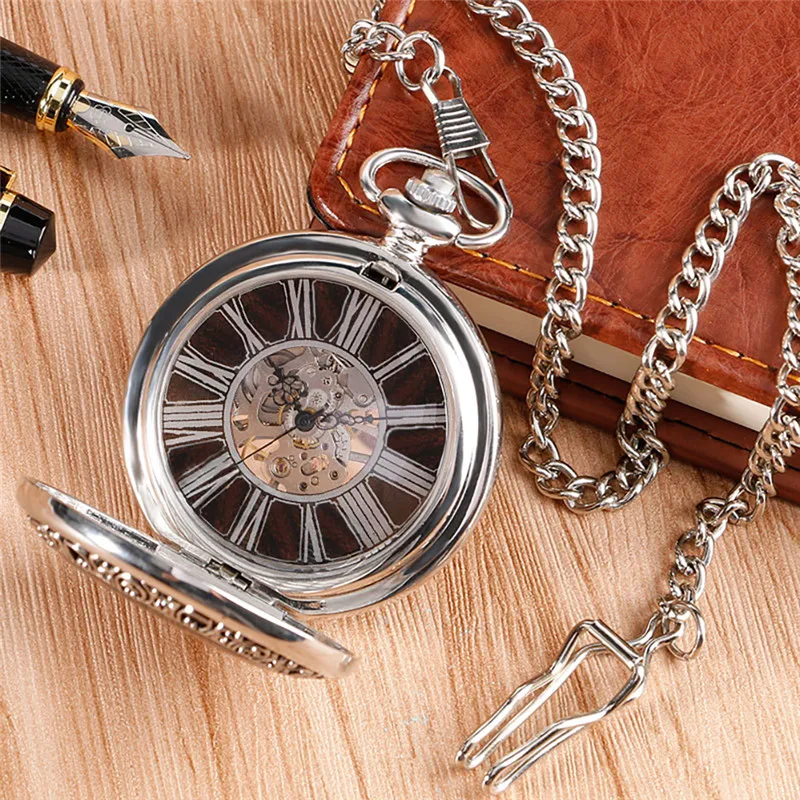 Vintage Antique Pocket Watch Handwind Mechanical Watches for Men Women Manual Skeleton Clock Fob Pendant Chain Roman Numeral