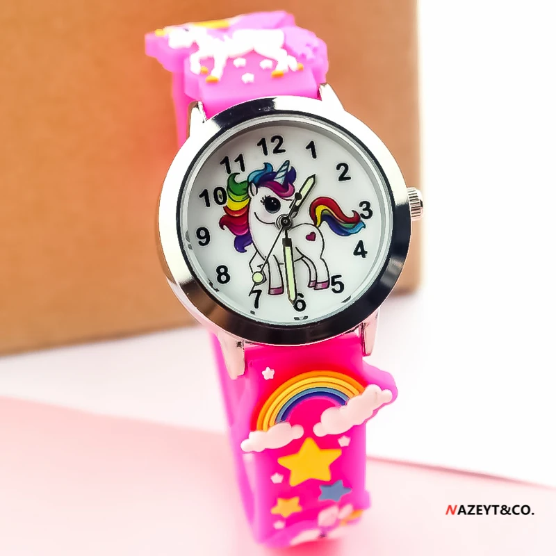 Promozione new fashion children lovely cartoon animal quartz watch 3D girls student horse dial rose rainbow orologio con cinturino in silicone