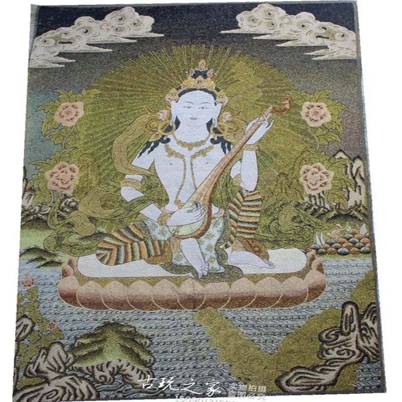 36 inch Tibet Silk embroidery gold silk embroidery,Nepal, Manjusri bodhisattva pipa Buddha Thangka Paintings Mural