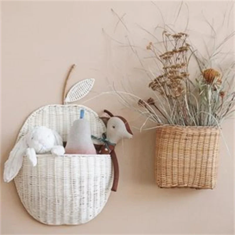 Vintage Rattan Apple/Pear Shape Storage Basket Handmade Fruit Organizer Wicker Organizer Baby Room Nursery Chic Home Decoration