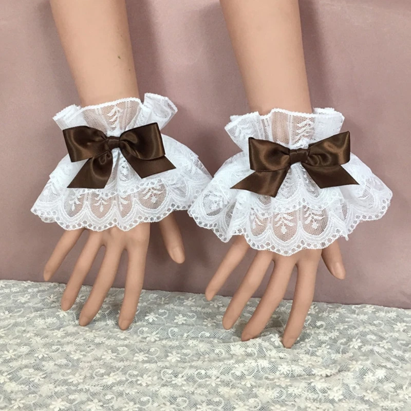 Styl japoński Lolita ręka rękaw mankiety na rękę słodkie koronki z falbankami Multicolor Bowknot Maid Cosplay bransoletka nadgarstek Prom Party