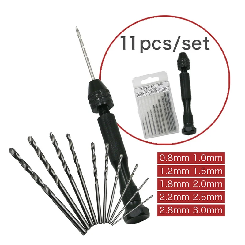 26pcs Twist Punta Del Trapano Mini Micro Mano In Lega di Alluminio Con Keyless Mandrino Lavorazione Del Legno Rotante Strumenti di Perforazione Bit