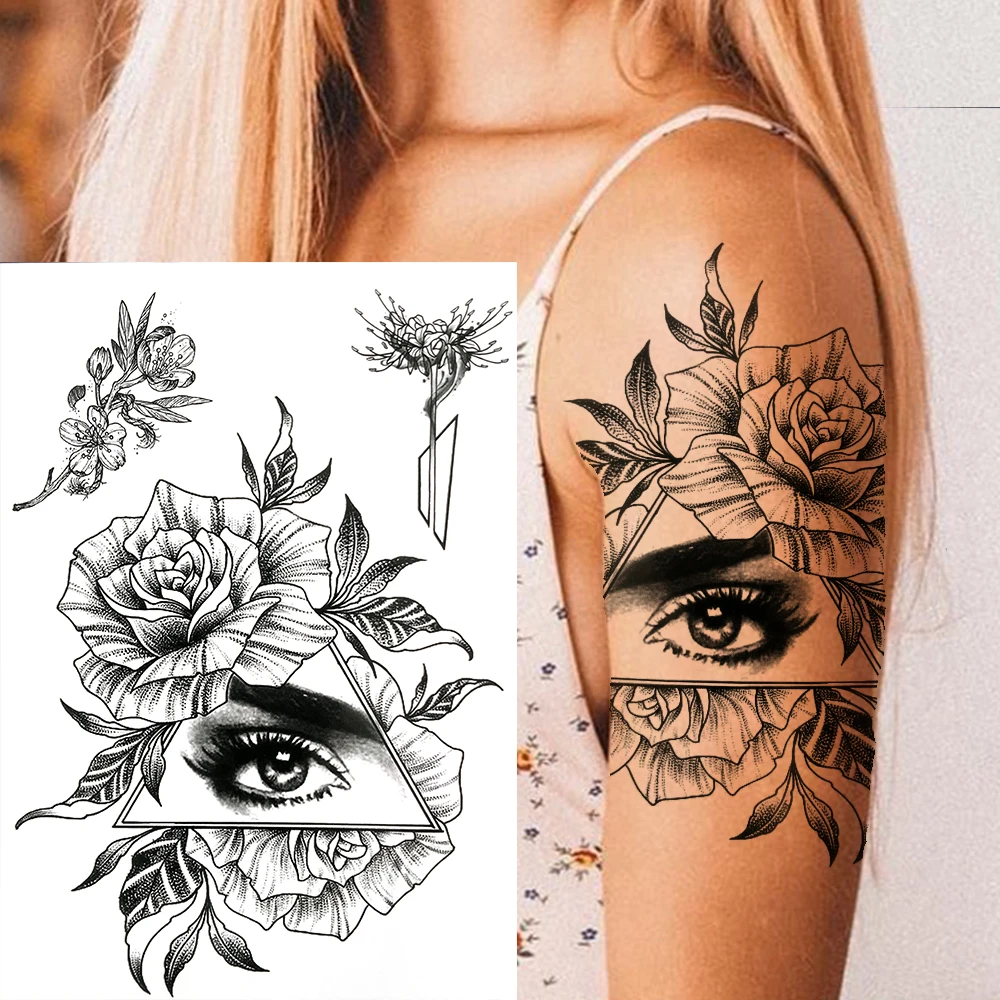 Tatouages Temporaires en Fleurs de Lys pour Femme Adulte, Faux Autocollant Noir Imperméable, 3D, Bras, Annie, Orchidée, Nunlia, Pivoine, DIY