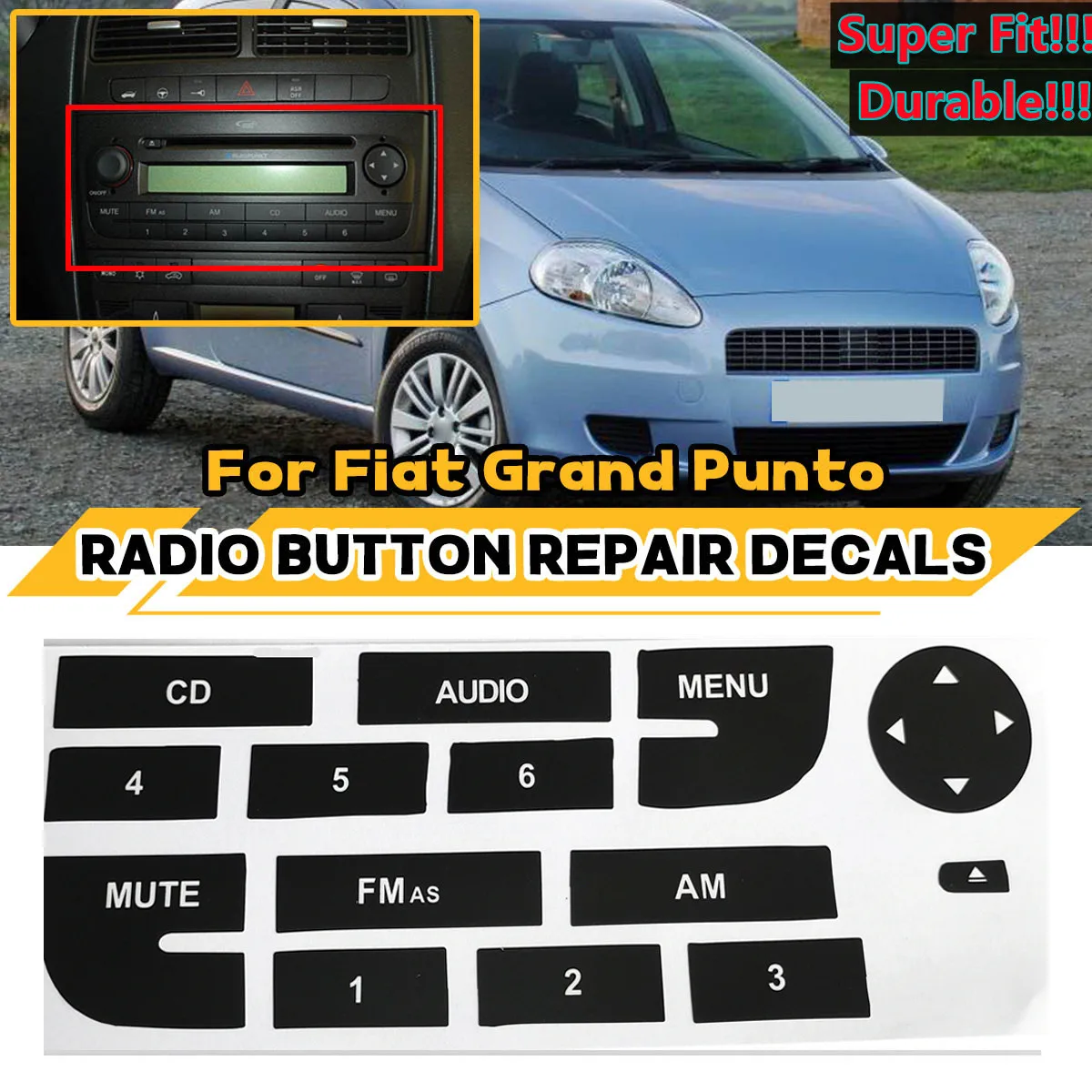 For Fiat Grand Punto Car Radio Button Repair Sticker Radio Stereo Worn Peeling Button Repair Decals Stickers
