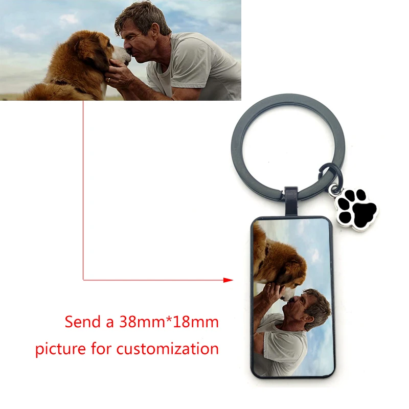 Custom DIY Dog Photo Cool black rectangle Keychain I Love Dog Glas Crystal Pendant Keychain Man Girl Key Favorite Gift Souvenir