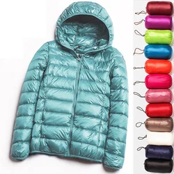 Doudoune ultra-légère en duvet de canard blanc pour femme, manteau à capuche court, mince, chaud, grande taille, automne, hiver, 90%, 2020