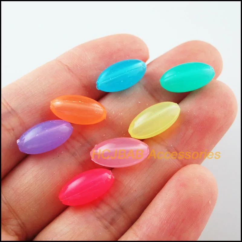 80 New Jelly Acrylic Charms Rice Oval Spacer Beads Plastic Mixed 7x14mm