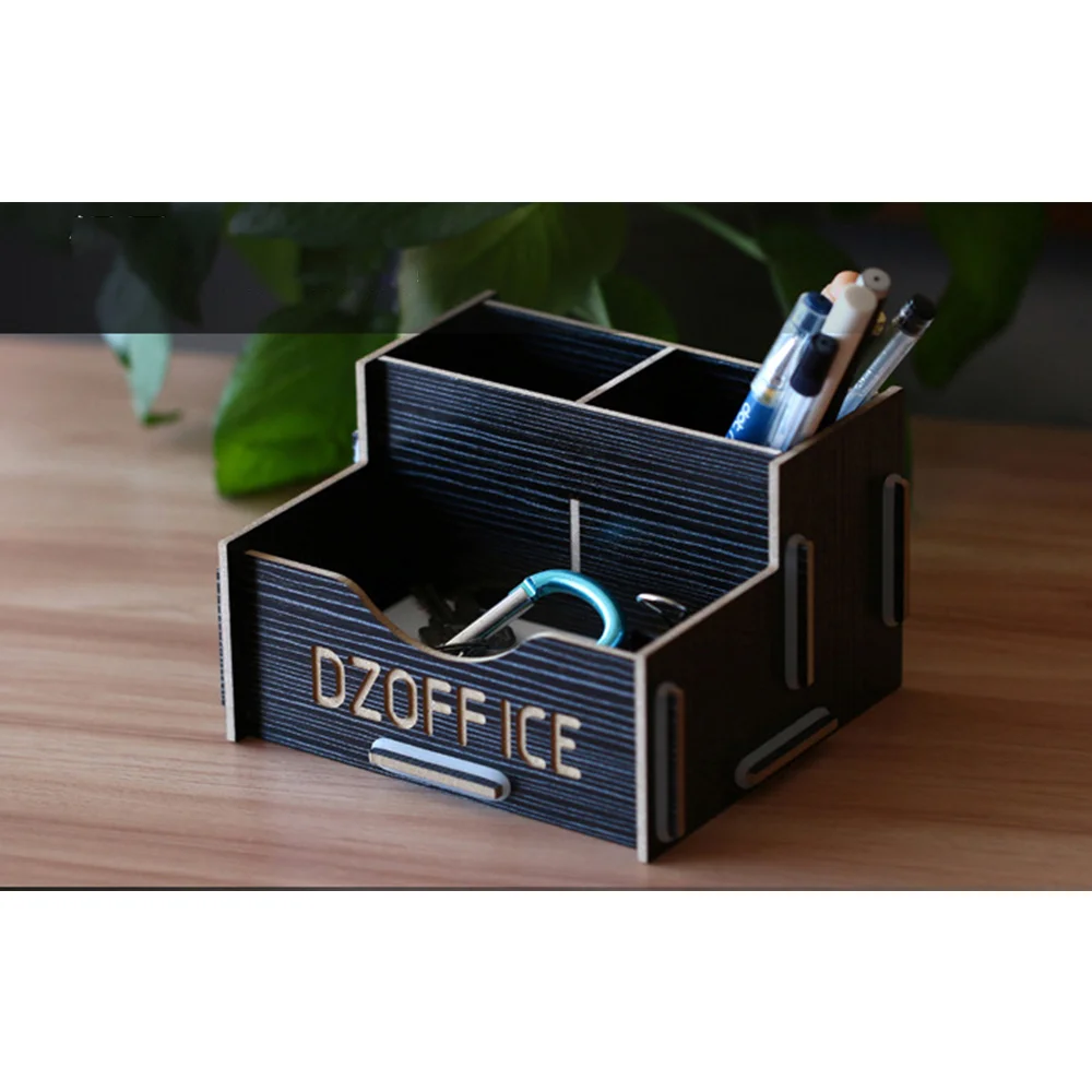 Organisateur de bureau en bois assemblé, organisateur de fichiers tout-en-un pour fournitures de bureau et accessoires de bureau avec porte-stylos