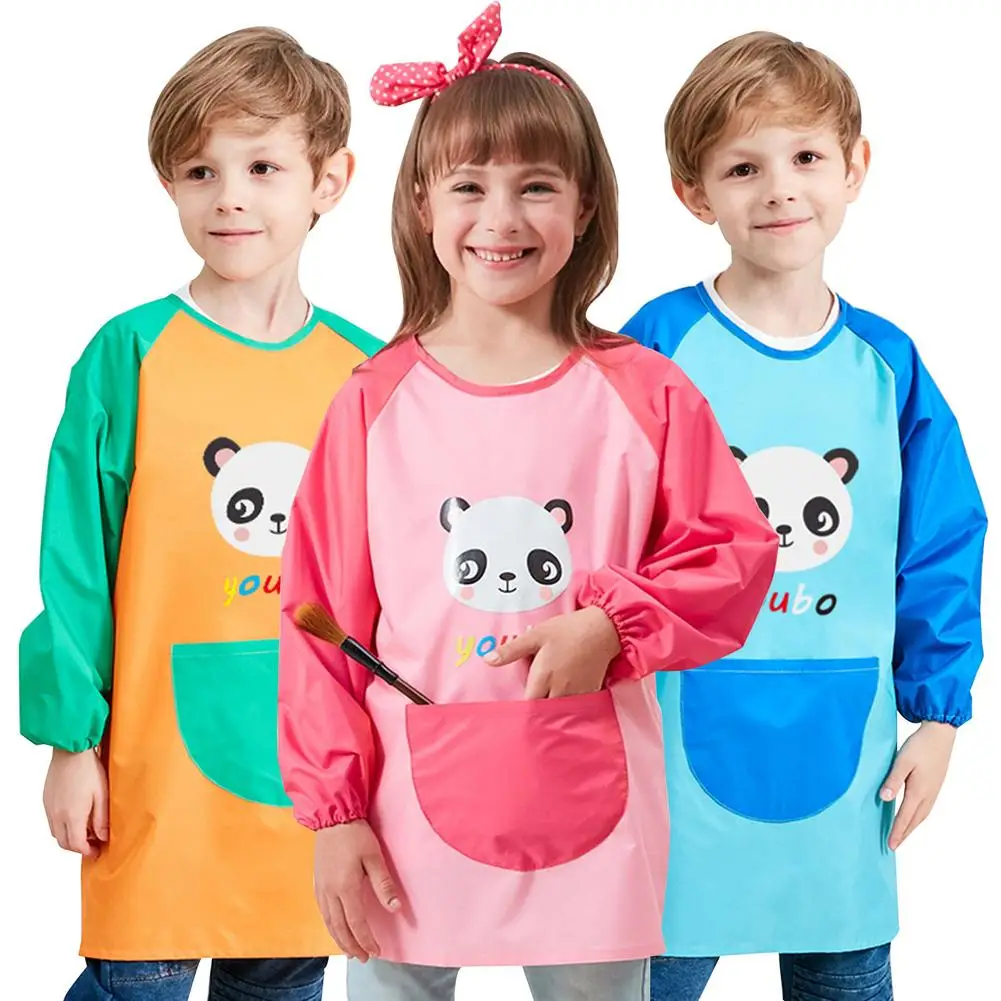 Children Long Sleeve Waterproof Apron Kid Art Craft Painting Cook Feeding Smock