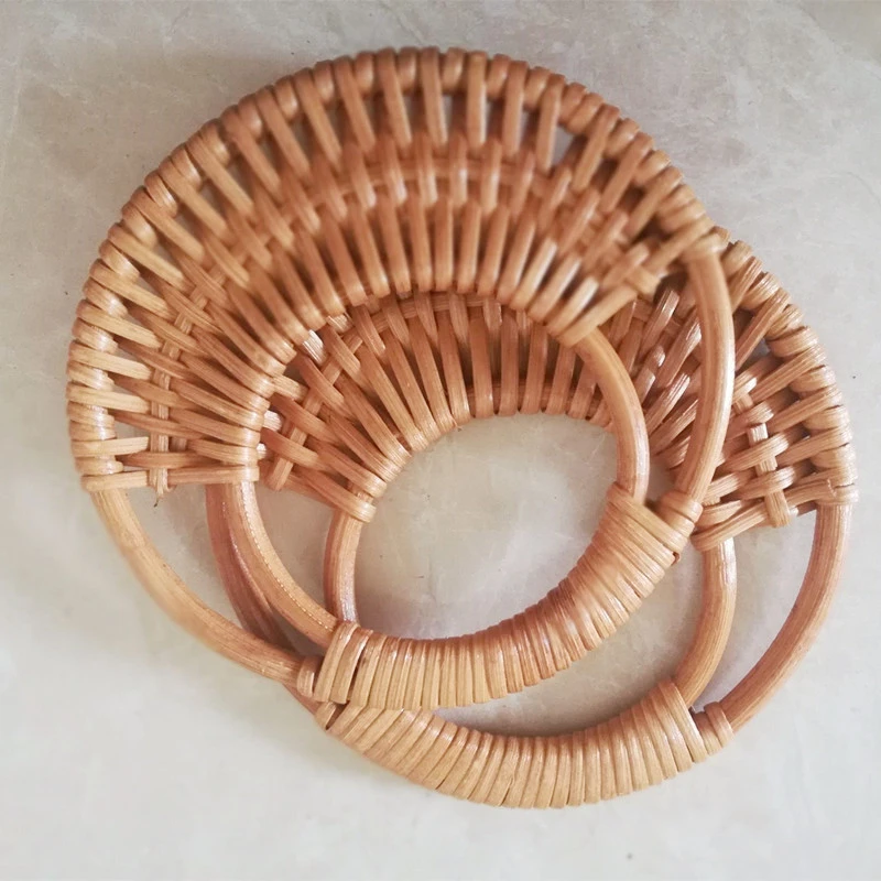 One Pair Rattan Weave Bag Handle Diy Handbag Accessories Handmade Vintage Bag Handle Parts Bamboo Handles Wholesale