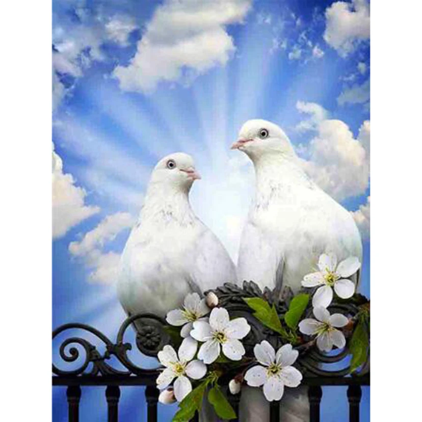 Diamond Painting 5D DIY Square/Round Diamond Animal Painting White Pigeon Scenery Picture Cross Stitch Home Decoration WG3258