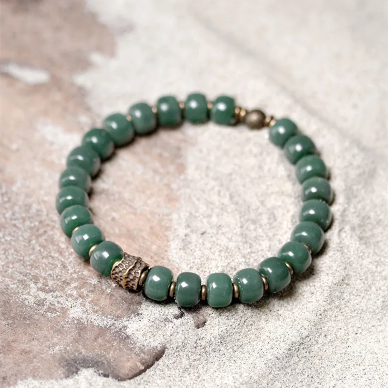 Green Bodhi Seed Beaded Space Stretch Bracelet Brass Metal Health Lucky Jewelry For Men Women Gift Items Natural for Friends