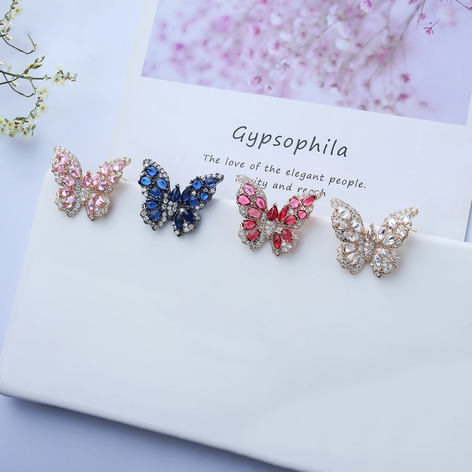 Cubic Zircon CZ Butterfly Earrings for Wedding, Crystals Drop Earring for Bride, Women Girl Birthday Party Jewelry CE11483