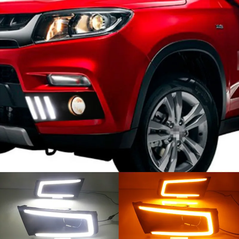 

2PCS Car LED Daytime Running Light DRL Fog lamp with yellow Turn Signal For Suzuki Vitara 2015 2016 2017