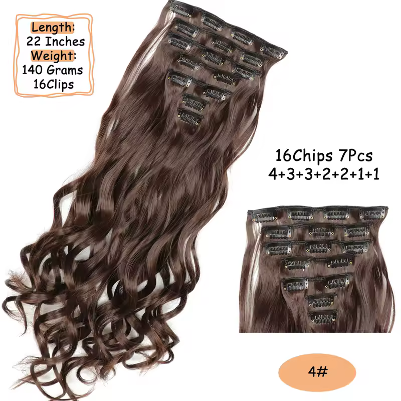 NICESY 16Clips Synthetic 24Inch Long Curly Hair Hairpiece Heat Resistant Hair Extension Clips In Ombre Black Brown Blond Women - Image 26