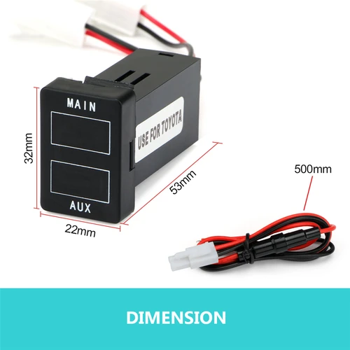Imagen 2 del producto Voltímetro de batería Dual para coche principal auxiliar, color negro, 32x22mm, 12V-24V, para Toyota Prado 150 Landcruiser 200 Series MY16 Hilux