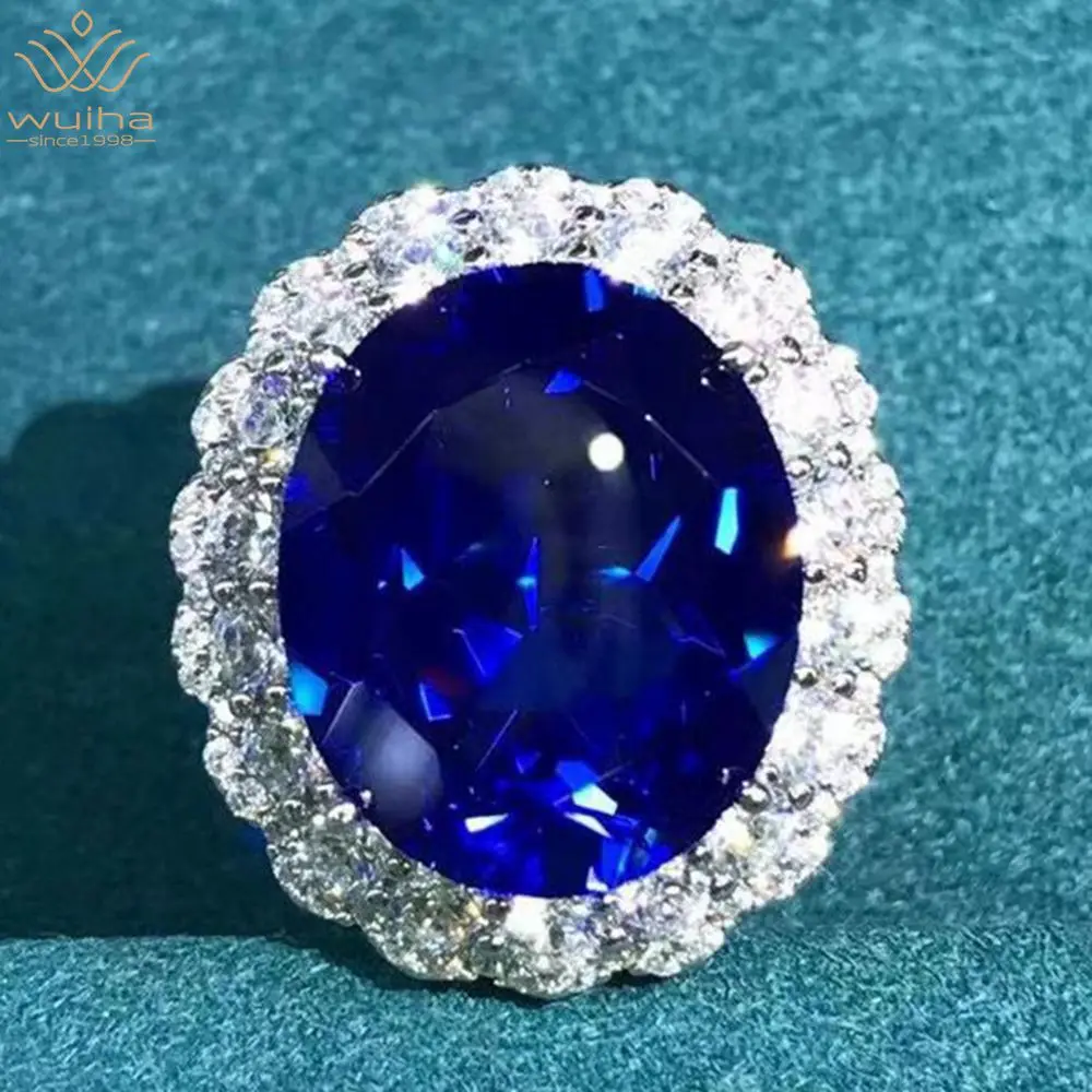 WUIHA Mewah 925 Perak Murni 3EX Oval 15 CT VVS Safir Dibuat Moissanite Pernikahan Pertunangan Disesuaikan Cincin Perhiasan Bagus