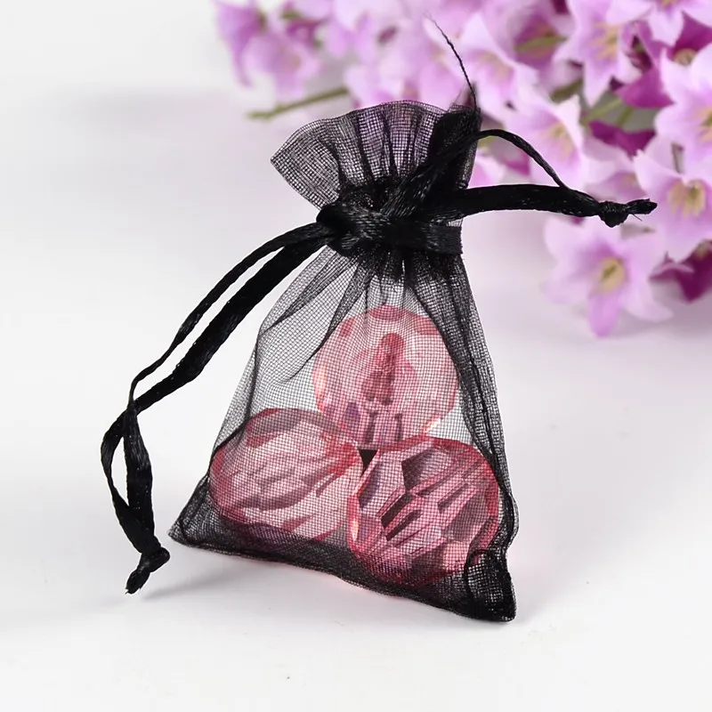 10pcs Black Organza Gift Bags Jewelry Packaging Bags Wedding Party Decoration Pouches Drawable Gifts Bags 7x5x0.2cm