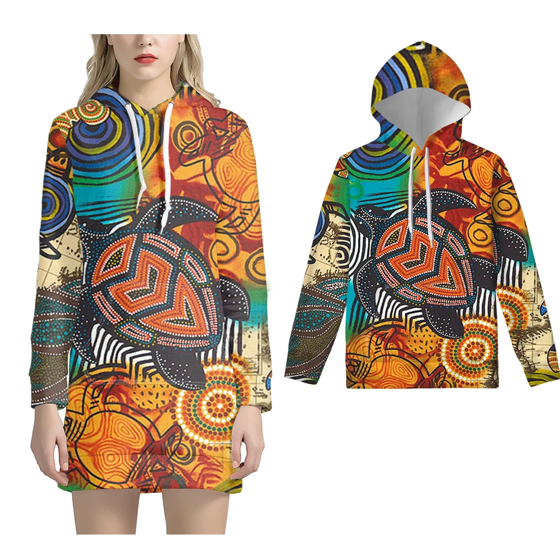 

NOISYDESIGNS New Fashion Hoodies Women Dress Long Sleeve 3pcs Family Sets Hawaiian Honu Sea Turtle Swirl New Year Sweatshirt