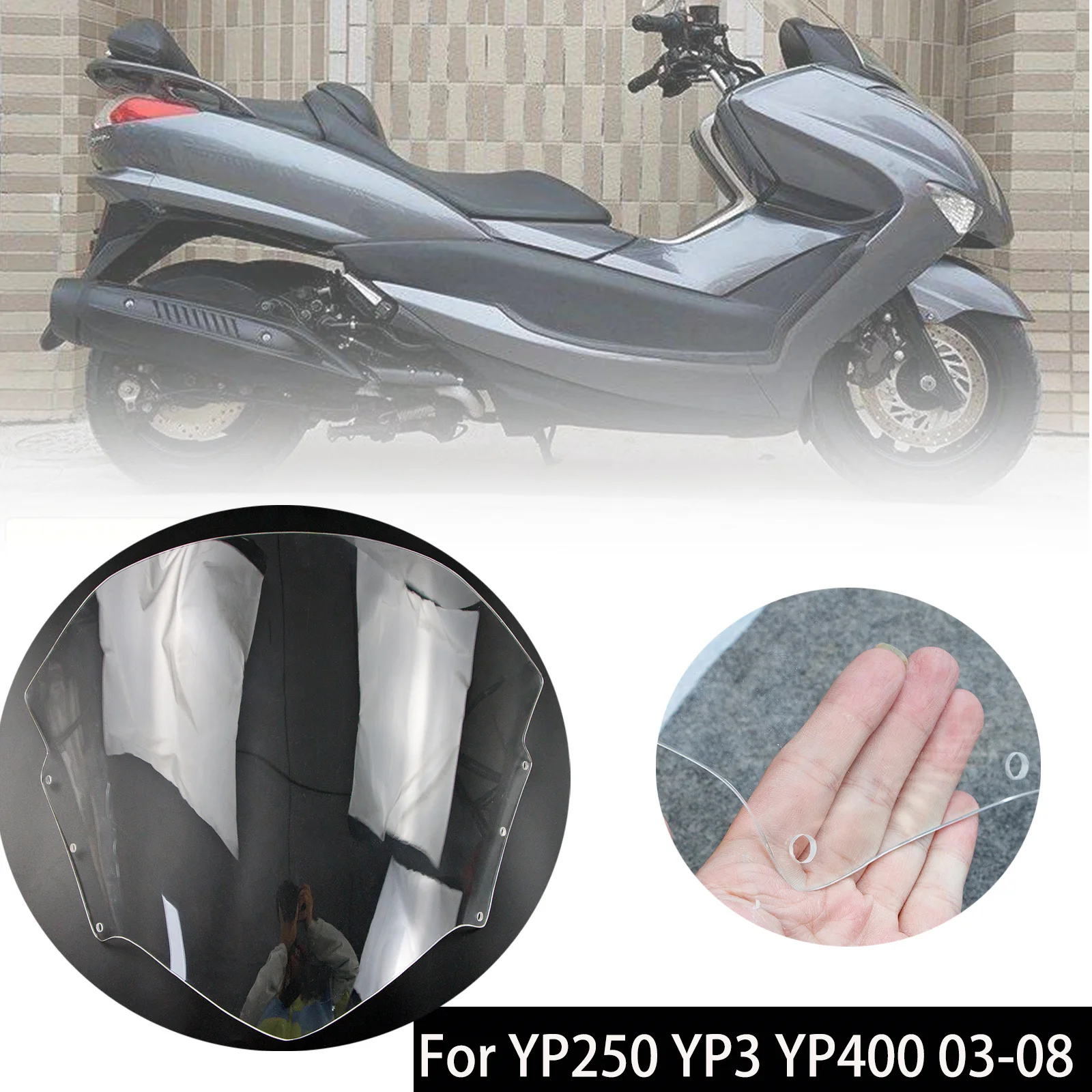 

Fit for 2003 - 2008 YAMAHA Majesty YP250 YP3 YP400 Motorcycle Accessories Windscreen Windshield 2004 2005 2006 2007 Clear